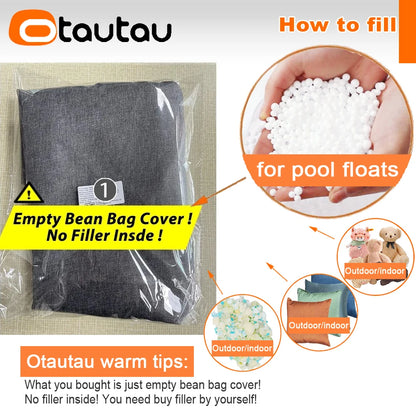OTAUATU Cotton Linen Bean Bag Lounger Cover - Outdoor Garden, Beach & Poolside Sofa Bed Pouf Cover