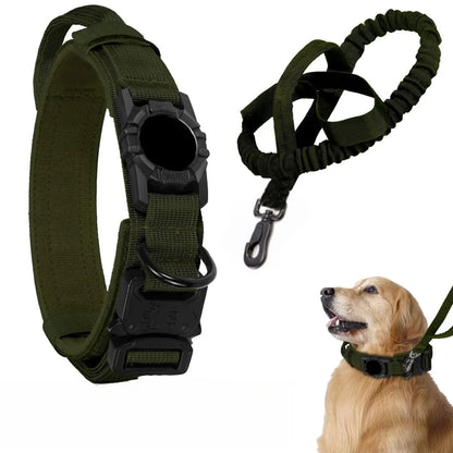 AirTag Tactical Dog Collar with Holder & Handle – Adjustable Military GPS Collar for Medium & Large Dogs