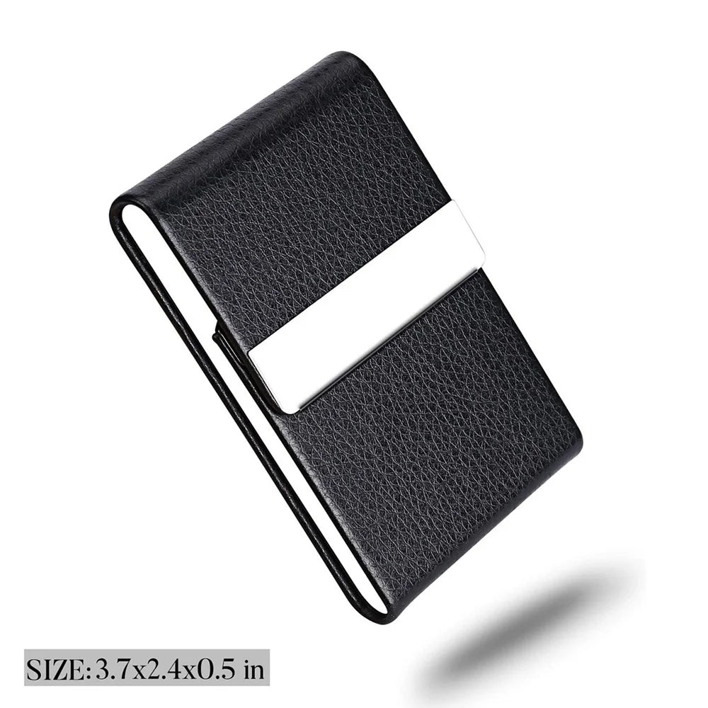 Slim PU Leather Business Card Holder Case – Metal Pocket Holder with Magnetic Closure for Name Cards
