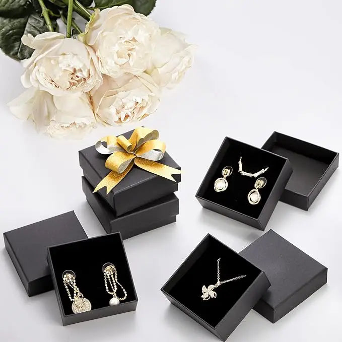 Black Square Jewelry Gift Box Organizer — Display & Packaging for Rings, Earrings, Necklaces, Bracelets, Brooches
