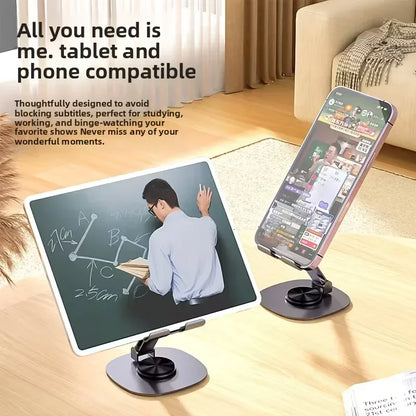 Aluminum Alloy Phone Holder - 360° Rotating Folding Desktop Stand, Portable Mobile Stand