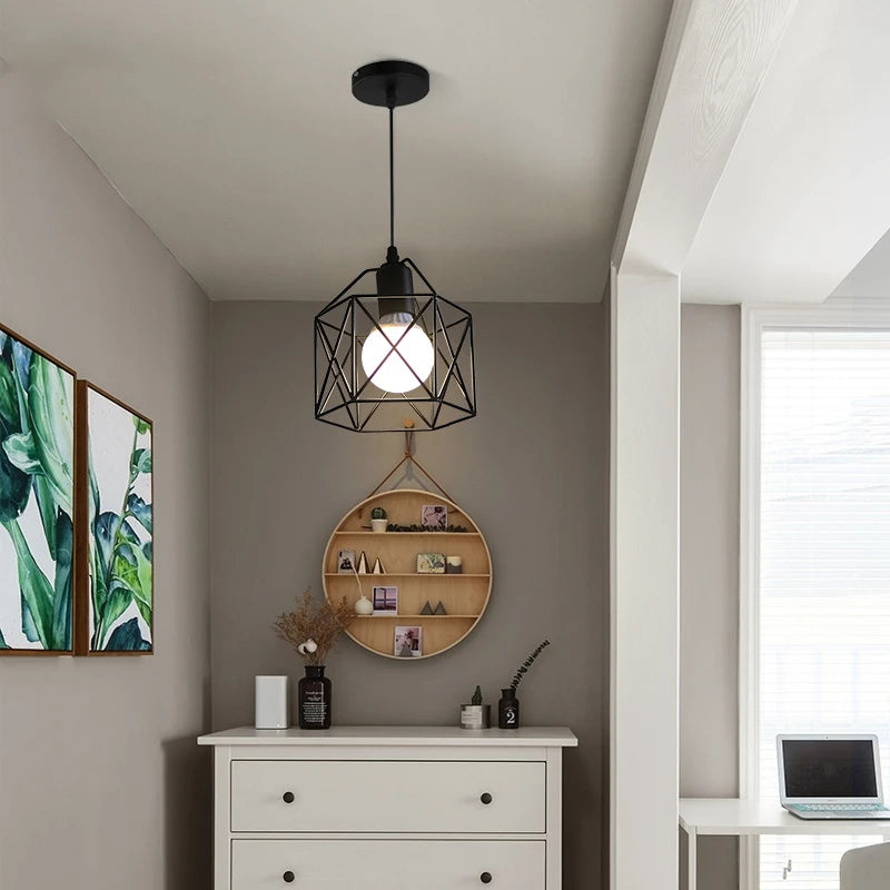 Modern LED Pendant Light - Iron Gold Black Minimalist Metal Cage Pendant Lamp - Living Room, Restaurant, Shop, Bar Fixture Decoration