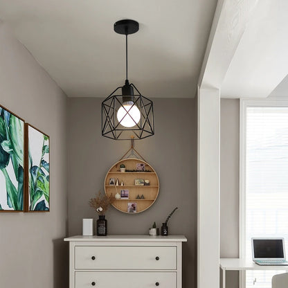 Modern LED Pendant Light - Iron Gold Black Minimalist Metal Cage Pendant Lamp - Living Room, Restaurant, Shop, Bar Fixture Decoration