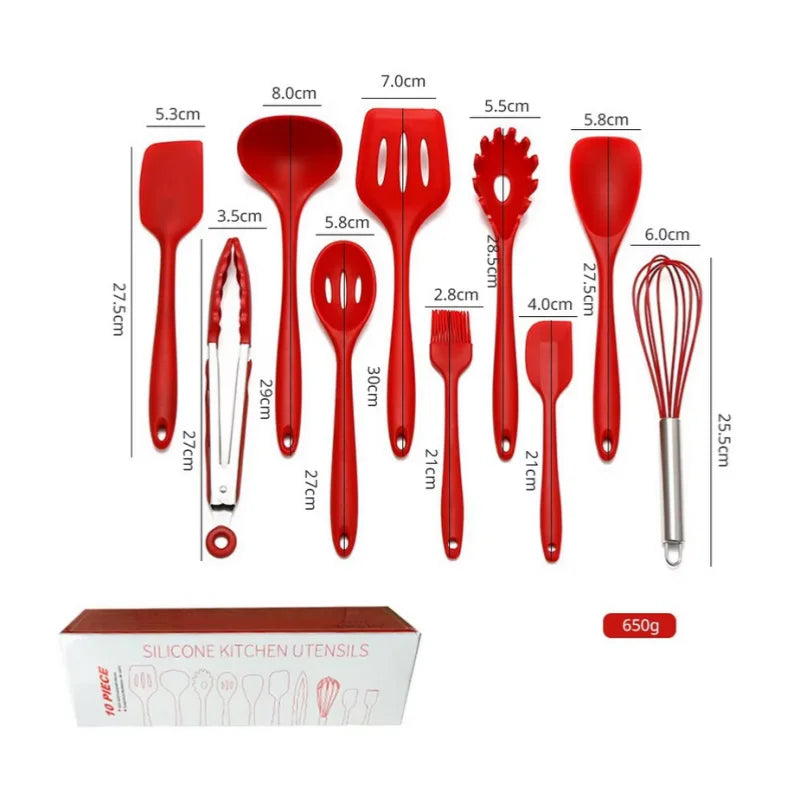 10-Piece Silicone Cookware Set – Kitchen Baking Tools, Spatulas & Scrapers