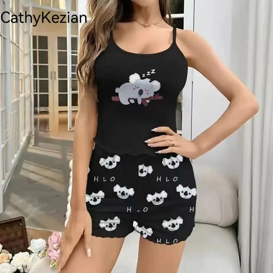 Women’s Printed Pajama Set – Sports Camisole & Shorts Sleepwear, Soft & Breathable Loungewear
