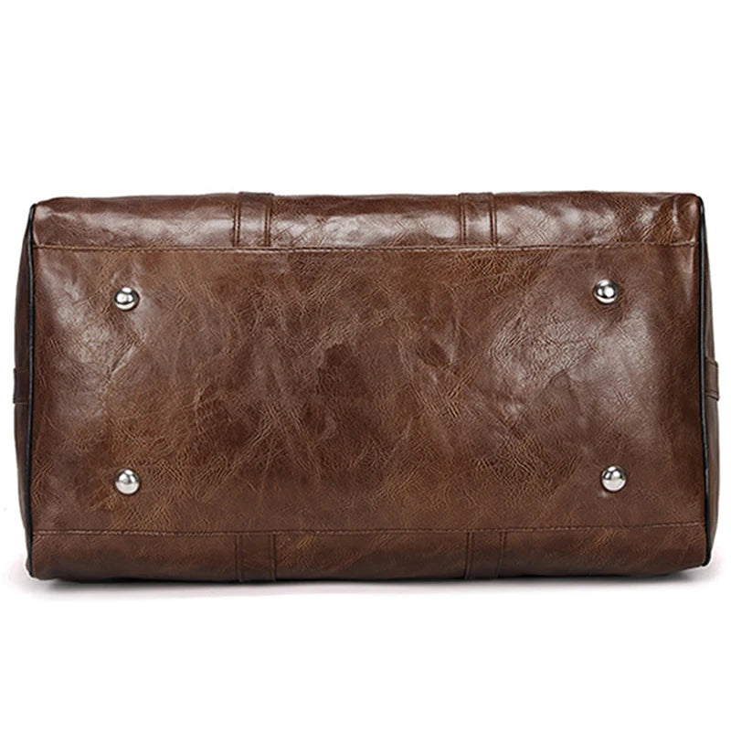 Leather Travel Duffle Bag – Large Fitness & Luggage Shoulder Bag for Men, Black PU Fashion Zipper Handbag