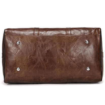 Leather Travel Duffle Bag – Large Fitness & Luggage Shoulder Bag for Men, Black PU Fashion Zipper Handbag