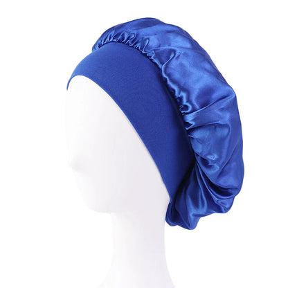 Women's Satin Wide-Brimmed Bonnet – Unisex Night Sleeping & Bathing Head Wrap with Elastic Band for Hair Care