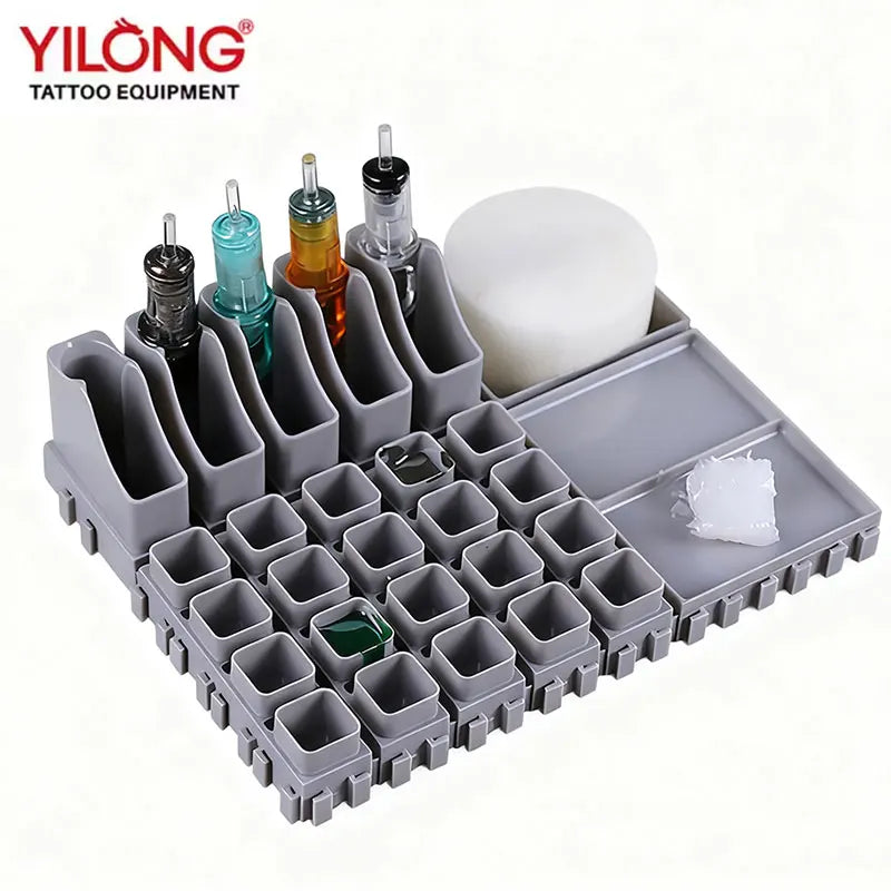 YILONG Multi-Spliced Tattoo Ink Cup & Cartridge Holder — ABS Desktop Storage Rack for Tattoo Accessories