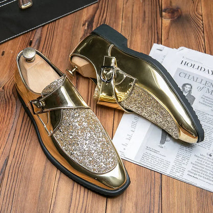 Men’s Gold Patent Leather Moccasins - Pointed Toe Luxury Business & Formal Dress Shoes