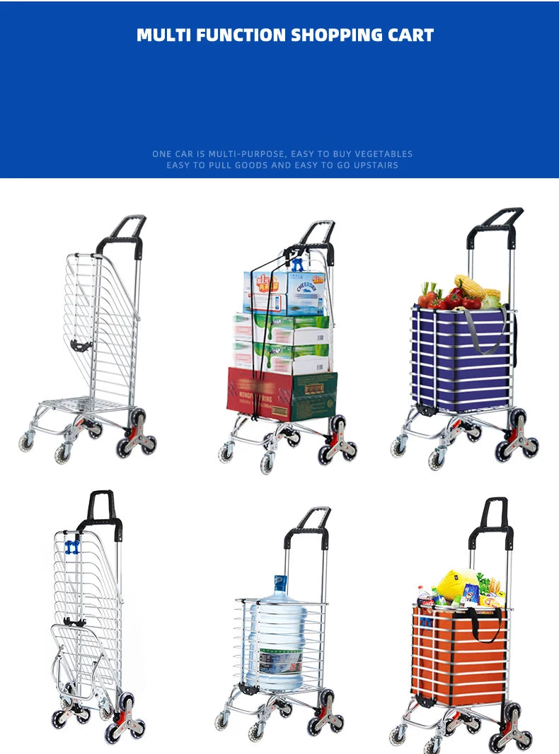 Portable Aluminum Alloy Grocery Cart – Folding Trolley with Large Capacity, Lightweight & Step Climbing Design