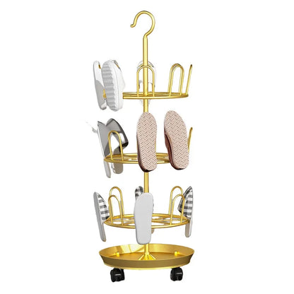 Drying Shoe Rack with Drain Plate – Floor-to-Ceiling Rotating Shoe & Slipper Hanger, Balcony Storage Shelf Organizer