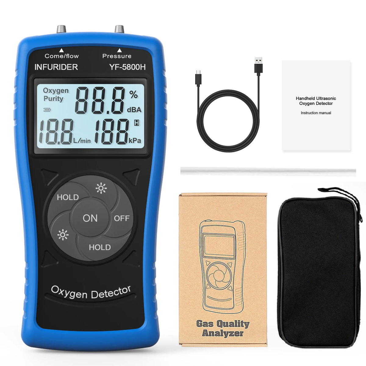 Handheld 5800H 3-in-1 Oxygen Analyzer - Ultrasonic O2 Tester for Oxygen Concentrator Flow, Pressure & Concentration