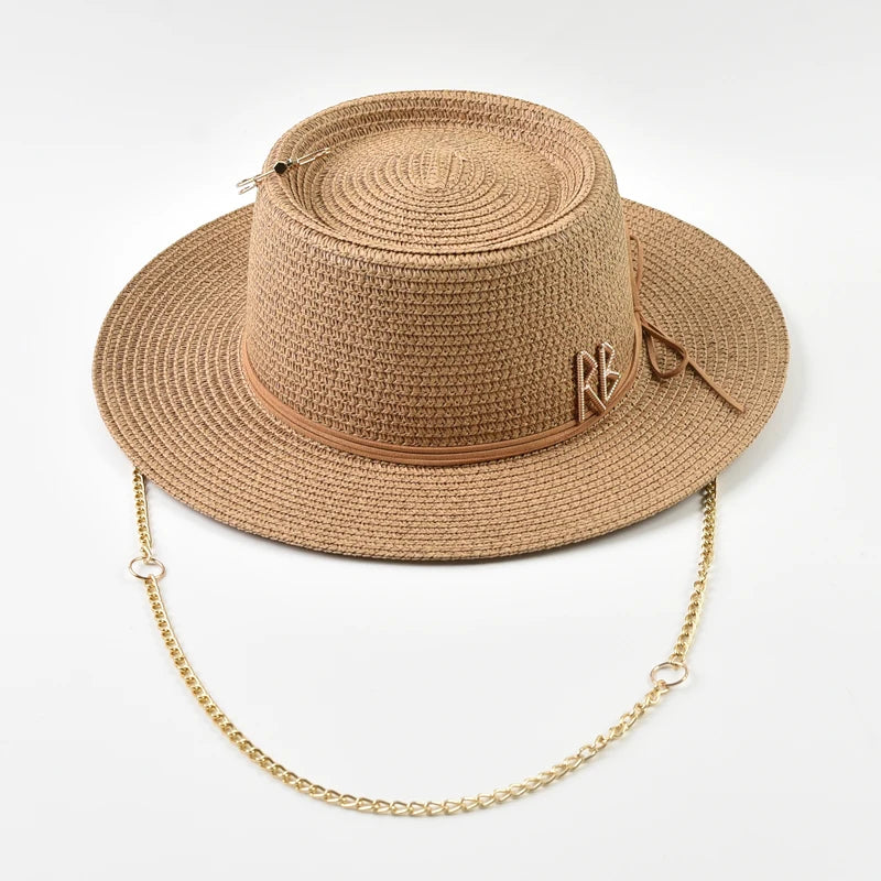 Women's Straw Sun Hat - Elegant Ribbon Decor Beach Travel & Party Dress Hat