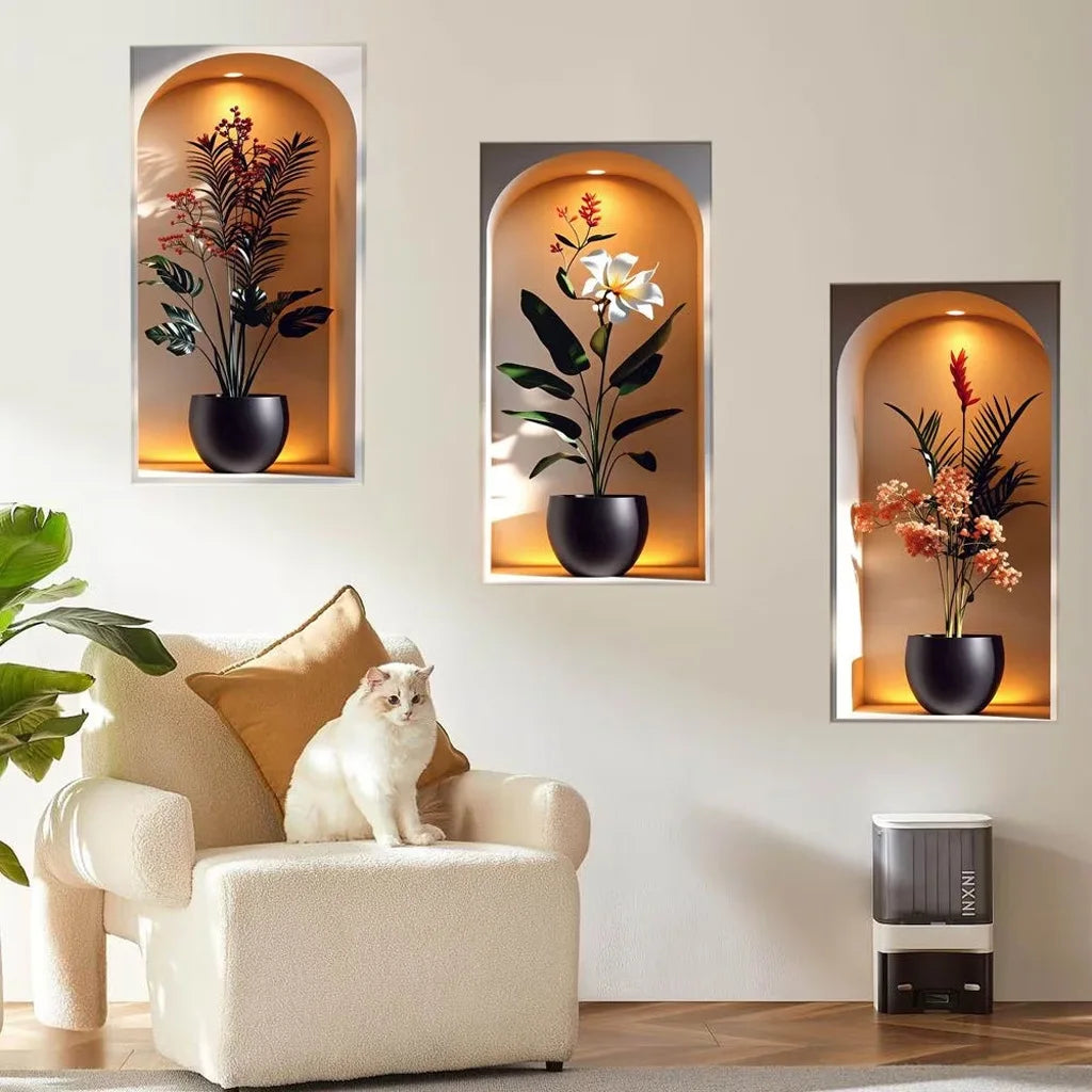 3pcs Archway Plant Wall Stickers - Peel-and-Stick Stairway, Hallway, and Entrance Wall Art Decals
