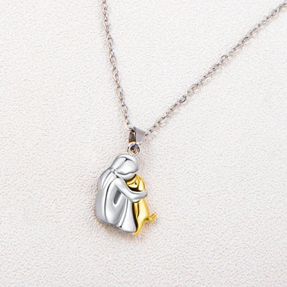 Two-Tone Girl Hugging Dog Necklace - Cute Fashion Pendant for Women and Pet Lovers - Jewelry Accessories