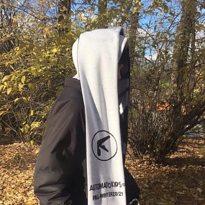 Men’s Y2K Black Knitted Scarf — Aphex Twin Goth Harajuku Streetwear Winter Shawl Unisex