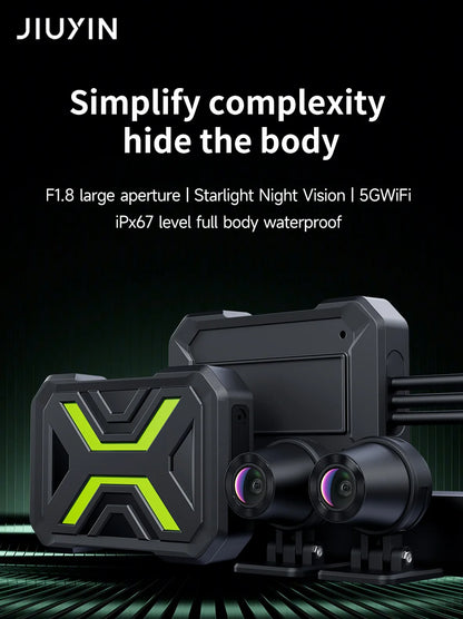 JIUYIN Dual Motorcycle Action Camera – 1080P Front & Rear DVR, Waterproof Dash Cam with WiFi