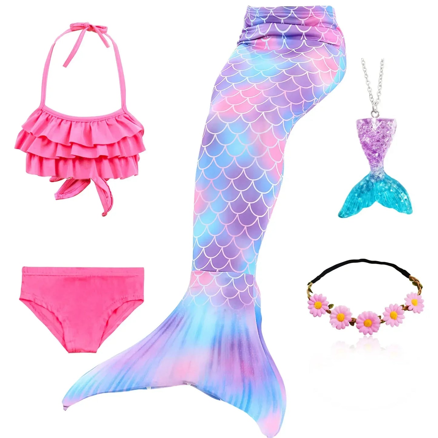 Kids Mermaid Tail Swim Costume - Girls Mermaid Swimsuit for Swimming, Cosplay & Birthday Party Dress Up