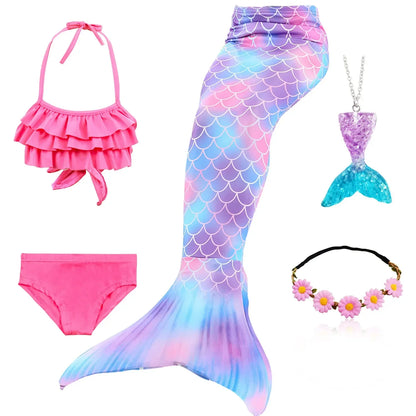 Kids Mermaid Tail Swim Costume - Girls Mermaid Swimsuit for Swimming, Cosplay & Birthday Party Dress Up