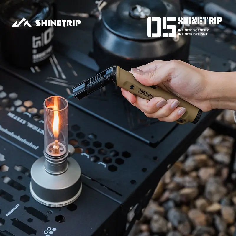 Foldable Nozzle Outdoor Gas Lighter - Windproof Dark Blue Flame with Safety Lock for Camping