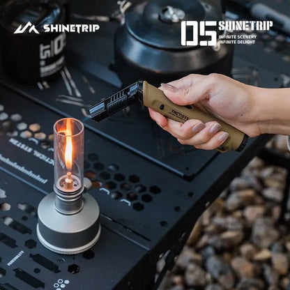 Foldable Nozzle Outdoor Gas Lighter - Windproof Dark Blue Flame with Safety Lock for Camping