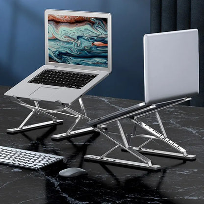 Folding Adjustable Laptop Stand for MacBook and PC - Aluminum Notebook Holder with Heat Dissipation for Tablets and Computers