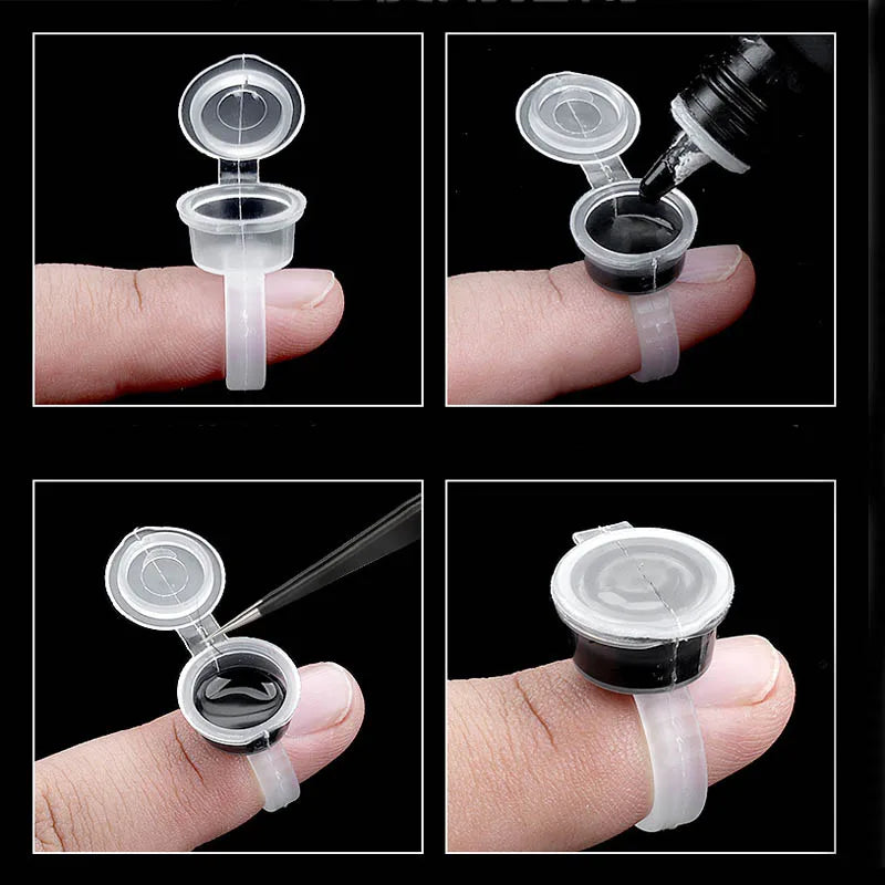 50pcs Disposable Tattoo Ink Ring Cups — Microblading & Permanent Makeup Pigment Tool Accessories