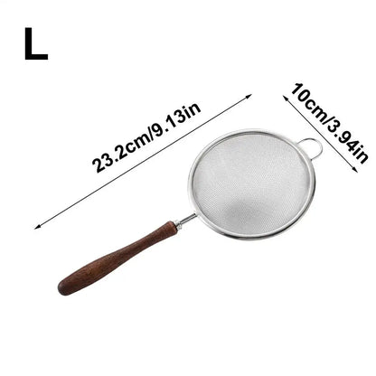 Stainless Steel Mesh Filter Spoon with Wooden Handle – Kitchen Strainer for Flour, Oil, and Fried Foods