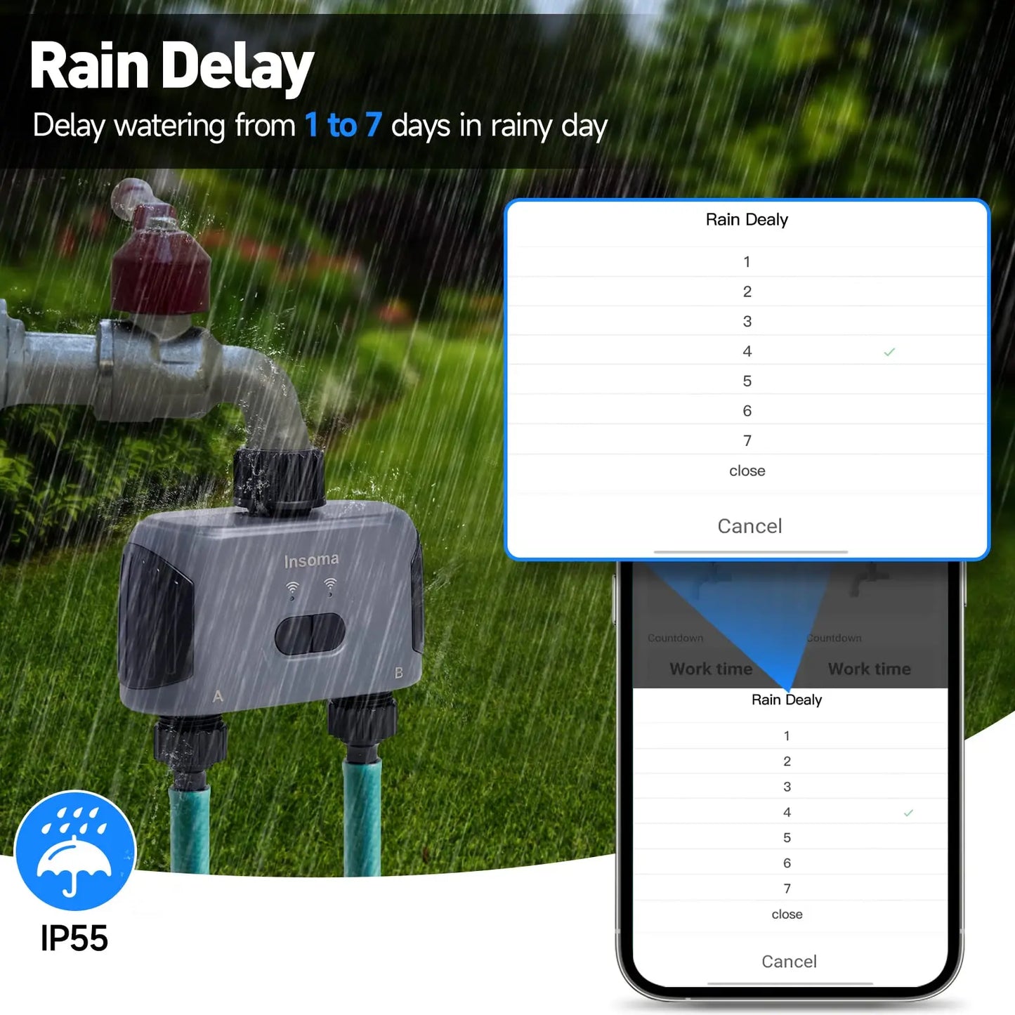 Insoma Automatic Water Timer with WiFi Hub – 2-Outlet Garden Irrigation Sprinkler System, Alexa Compatible