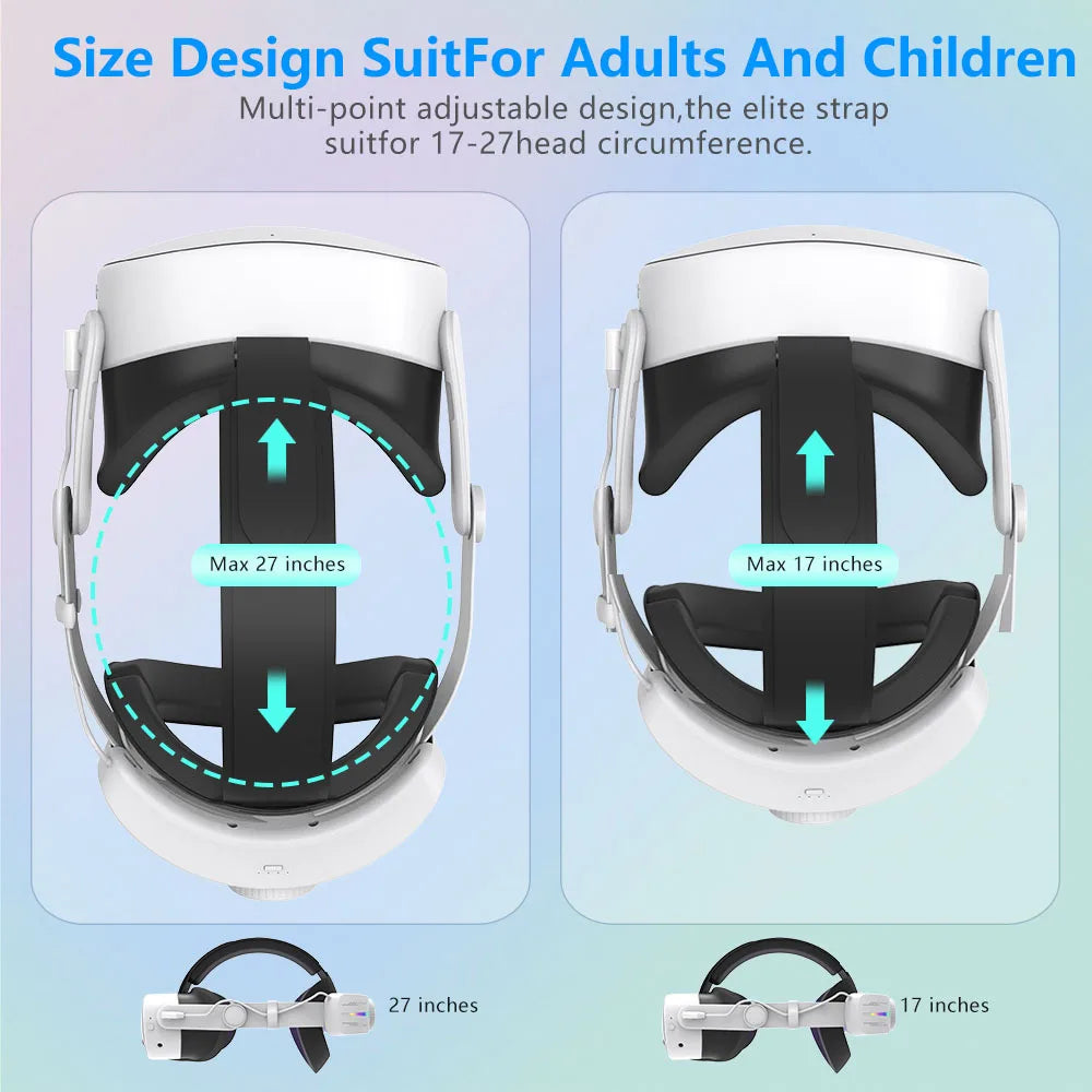 12000mAh RGB Elite Halo Head Strap with Battery for Meta Quest 3S – 25W Fast Charging VR Accessory
