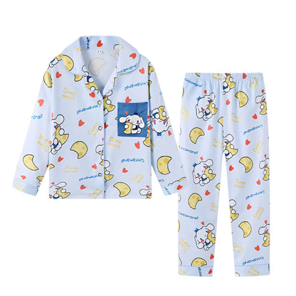 2pcs Kid's Cinnamoroll Pajamas Set - Long Sleeve Top & Pants, Kuromi Sanrio Print Loungewear for Girls