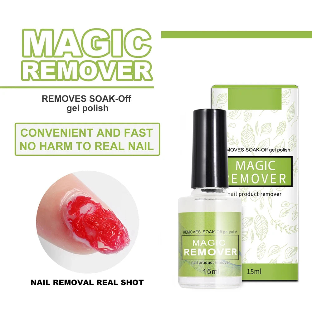15ML Magic Nail Gel Remover — Fast-Acting UV & Semi-Permanent Polish Remover, Soak-Off Varnish Cleaner for Nail Art