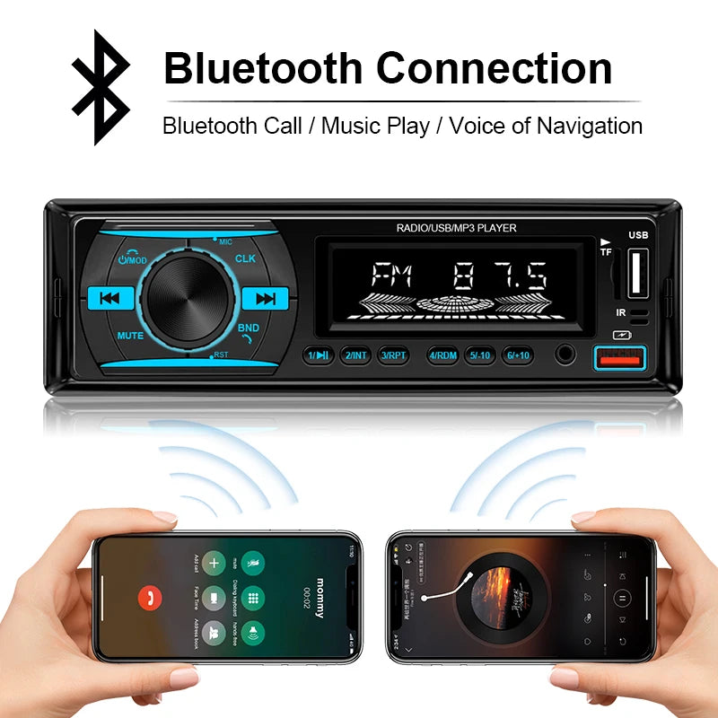 Hippcron 1Din Bluetooth Car Stereo Radio - MP3 Player with FM, AUX, USB & TF Card