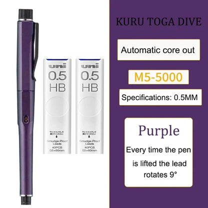 Uni Kuru Toga DIVE Mechanical Pencil 0.5mm M5-5000 – Automatic Self-Rotating Lead Core Pencil for Drawing, Art & Writing Stationery