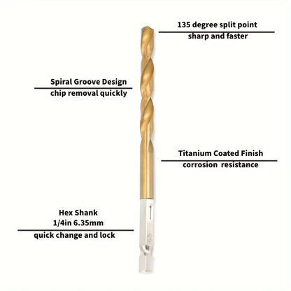 Hexagonal Handle 13-Piece Titanium Twist Drill Bit Set, 1.5-6.5mm Electric Drill and Screwdriver Reaming Tool