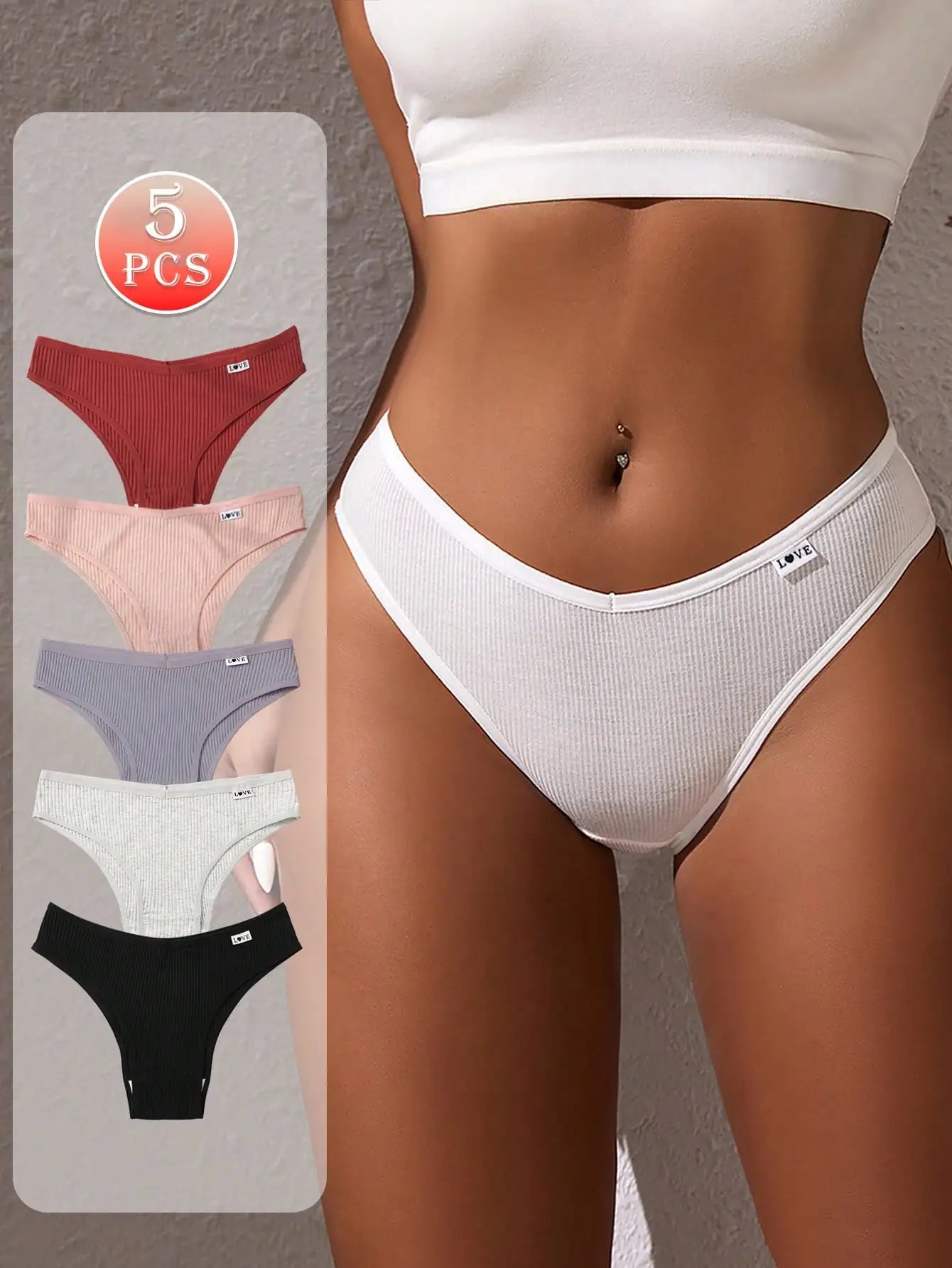 Women's Printed Low Waist Panties - 5-Piece Pack High Elasticity Cute Letter Design Underwear
