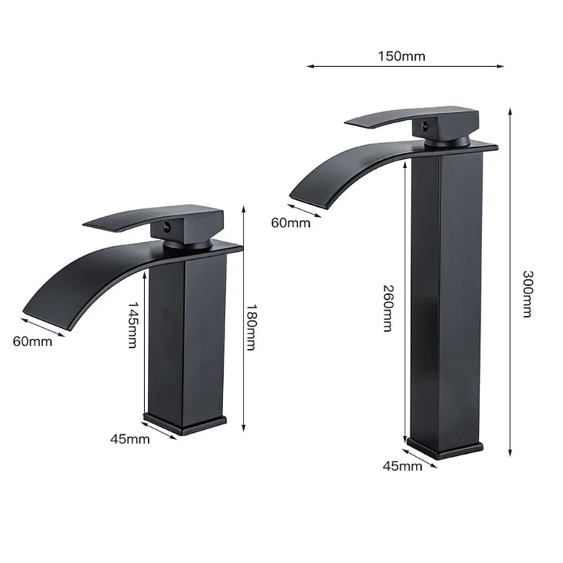Bathroom Basin Sink Faucet - Deck Mount Waterfall Spout Tap with Single Handle, Hot & Cold Water Mixer for Vanity Washbasin