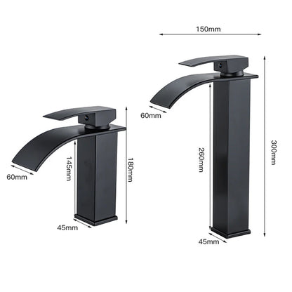 Bathroom Basin Sink Faucet - Deck Mount Waterfall Spout Tap with Single Handle, Hot & Cold Water Mixer for Vanity Washbasin