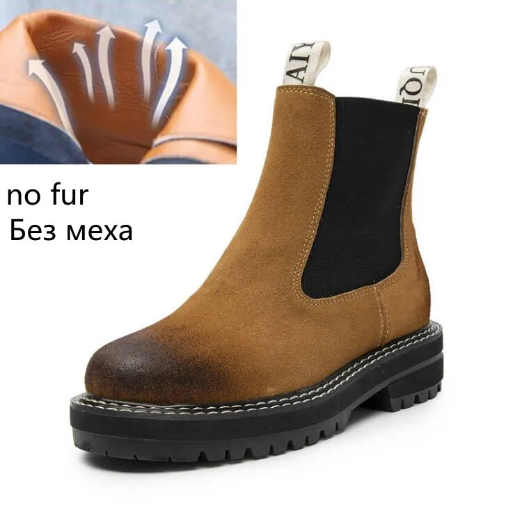 Women’s 2025 Genuine Leather Chelsea Boots – Thick-Soled Autumn Winter Ankle Short Boots