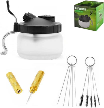 Joystar Airbrush Cleaning Kit – Complete Spray Gun Cleaning Tool Set with Needles, Nozzle Brushes & Glass Cleaning Pot Holder Bottle