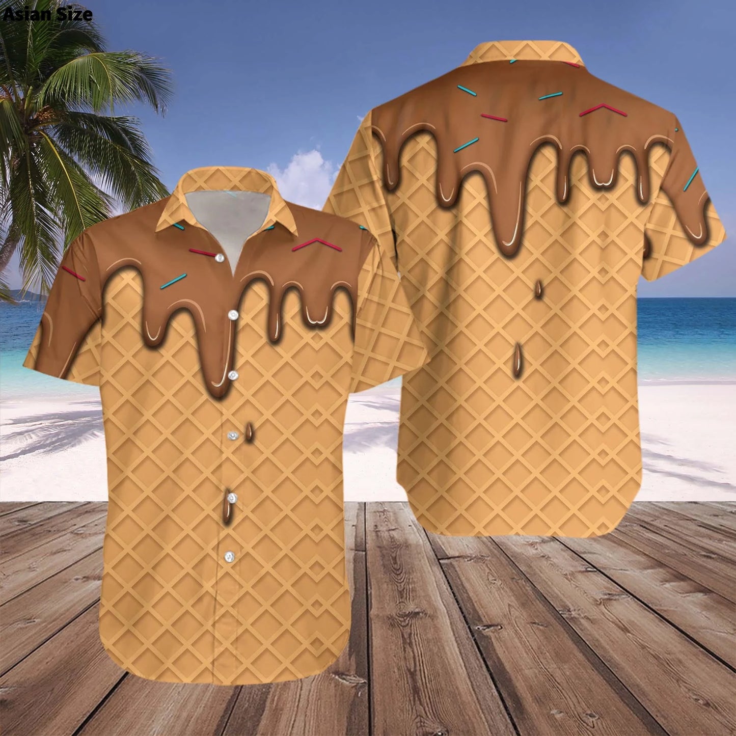 3D Ice Cream Hawaiian Shirt - Funny Unisex Short Sleeve Aloha Beach Top for Summer