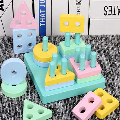Montessori Wooden Building Blocks – Early Learning Educational Color & Shape Puzzle Toys for Kids