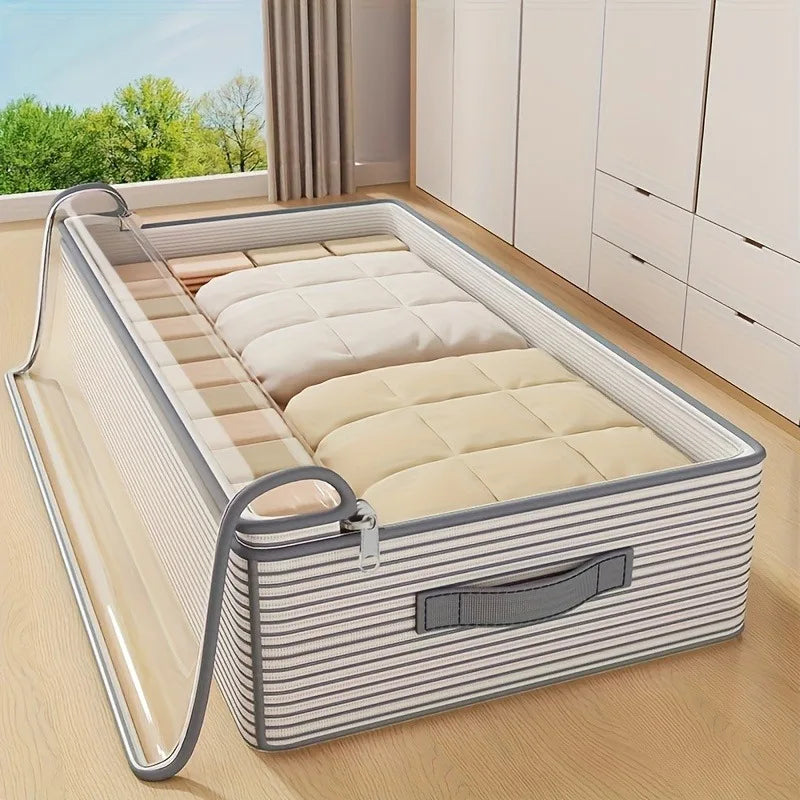 Large Capacity Clothes Storage Bag – Heavy Duty Non-Woven Organizer Box with Clear Window for Blankets, Comforters & Bedding Under Bed Storage