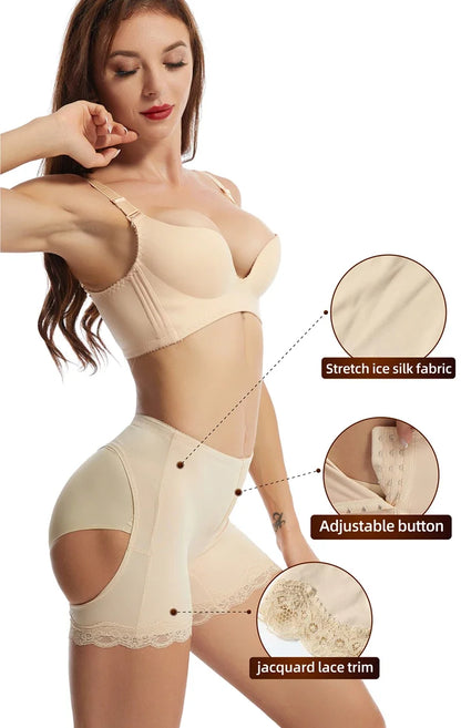 Butt Lifter Panties - Open Booty Shorts, Tummy Control Hip Enhancer, Wedding Underwear, Ass Push-Up Shapewear