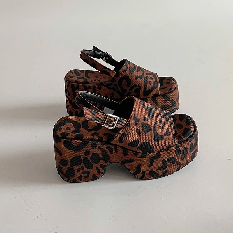 Women’s Summer Leopard Print Sandals – Open Toe Punk Platform Wedges Party Heels