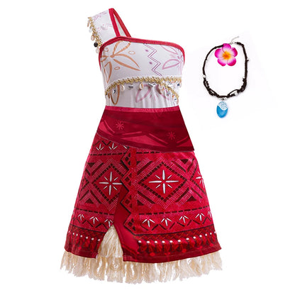 Girls Moana 2 Dress - Halloween Party Adventure Costume, Princess Fancy Clothes, Vaiana with Pet Pig Outfit