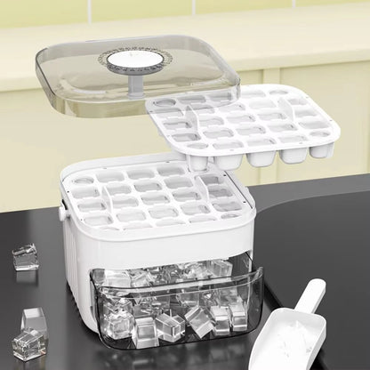 50 Cube Ice Maker Tray - Double Layer Refrigerator Ice Mold with Easy Press Cap & Kitchen Ice Storage Container