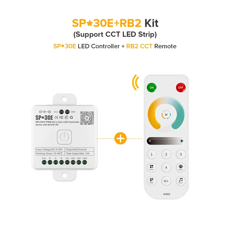 SP530E/SP630E All-in-One WiFi LED Controller, 5CH PWM SPI Pixel LED Strip Control, Compatible with WS2811 WS2812B SK6812 FCOB, Alexa & Google Home Support, Bluetooth Smart Lighting Module