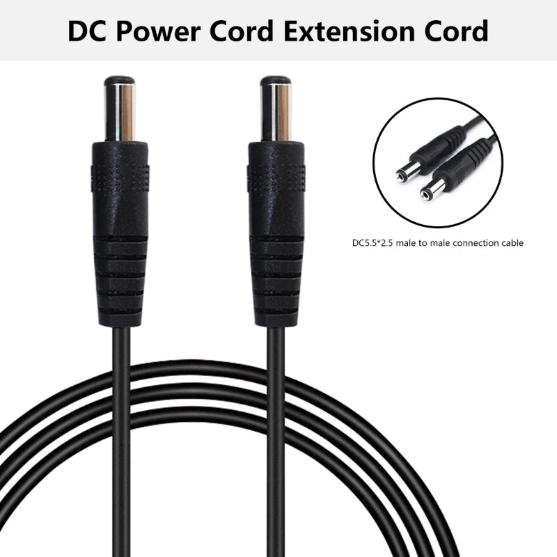 DC Male to Male Power Adapter Cable - 5.5x2.1mm & 5.5x2.5mm Round Connector Extension Cord for DC Devices